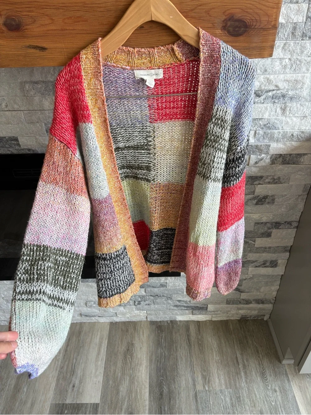 Nordstrom Treasure & Bond Multicolor Patchwork Cardigan Sweater -Girls Large